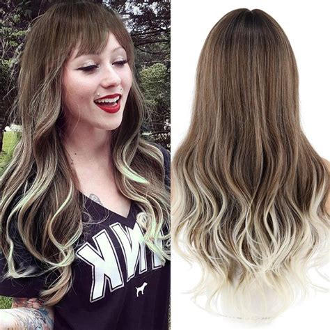 Kaufe LISI HAIR Long Brown Blonde Ombre Wellige synthetische Perücken mit Pony Natürliche
