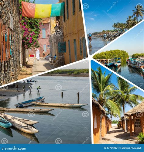 Collage of Popular Tourist Destinations in Senegal. Travel Background