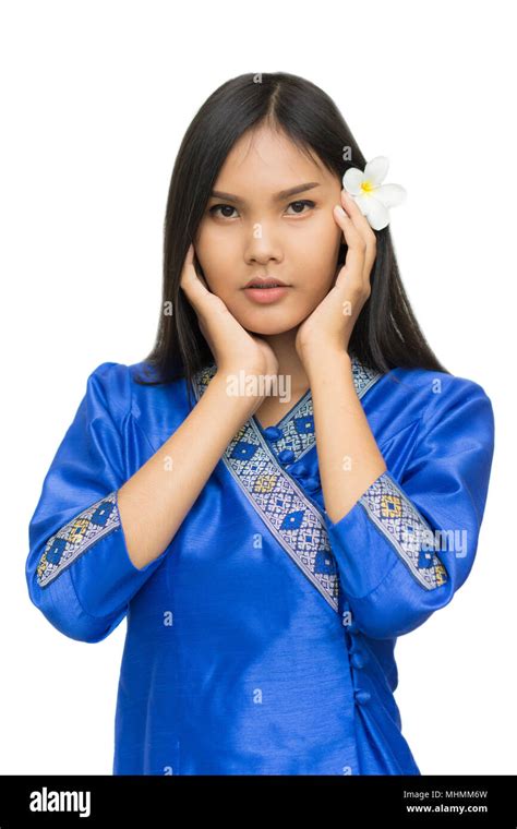 Beautiful Laos Girl In Laos Costume Isolated On White Background Asian