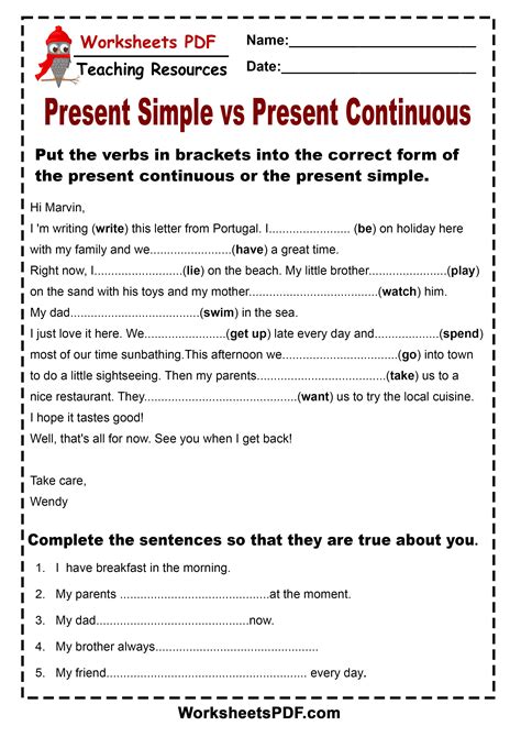 Present Simple And Present Continuous Exercises Elementary C