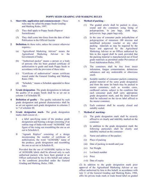 Poppy Seeds Grading And Marking Rules Agmarknet