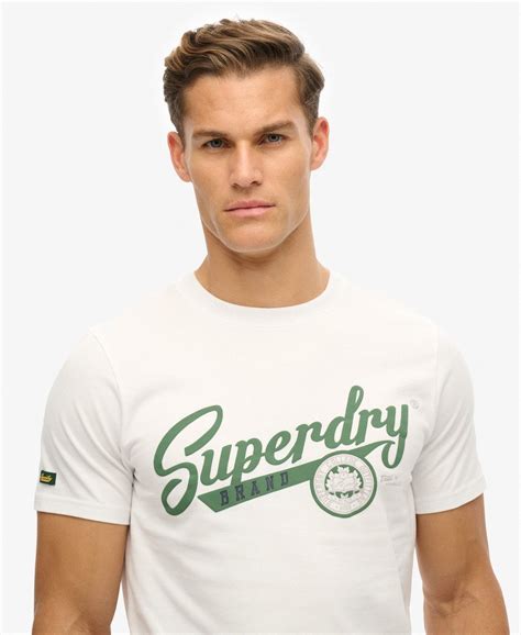Mens Vintage Scripted College T Shirt In Optic Superdry Uk