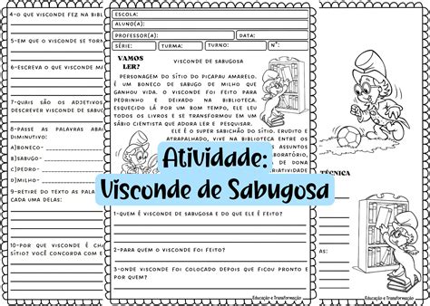 Atividade Educação Infantil Visconde De Sabugosa - Blog Educação e Transformação: 👍Visconde de Sabugosa: leitura ...
