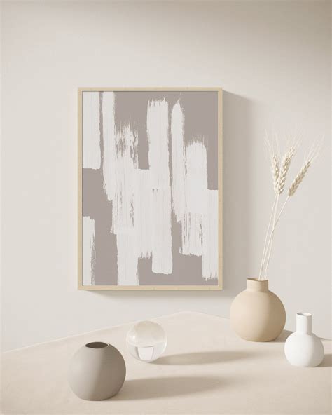 Gray Beige Abstract Art Minimalist Painting Gray White Print