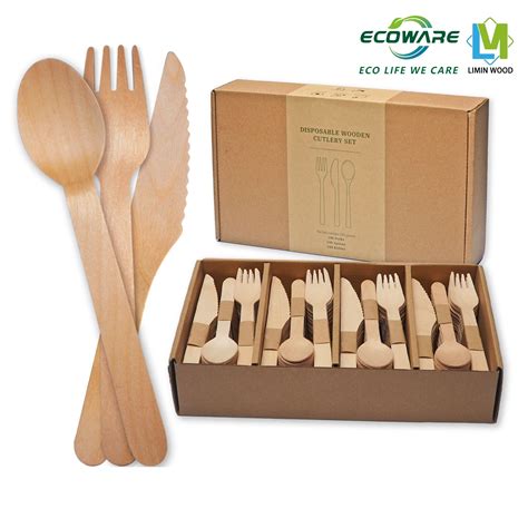 Natural Biodegradable Bulk Birch Wood Disposable Wooden Cutlery Set