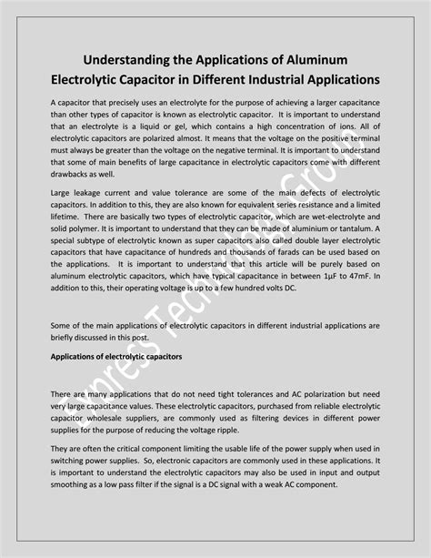 Aluminum Electrolytic Capacitor in Different Industrial Applications by Express-technology-Group ...