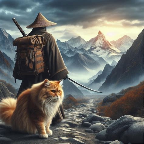 Premium Photo Wandering Ninja Cat Generative Ai