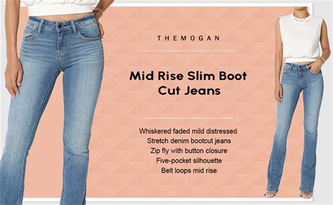 Themogan Vintage Versatile Washed Stretch Denim Mid Rise Slim Boot Cut