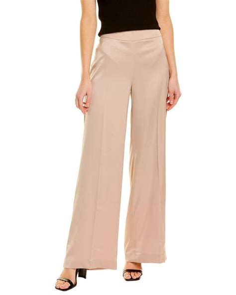 Anne Klein Satin Side Zip High Rise Wide Leg Pant In Brown Lyst