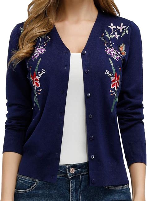Plus Size Button Down Fitted Long Sleeve Fine Knit Cardigan(2XL,Navy-1 ...