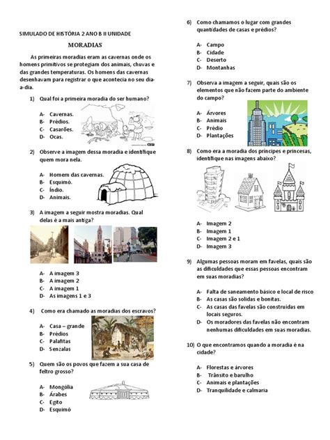 Simulado De Historia 2 Ano Fundamental - Moradias: Simulado de História 2º Ano | PDF | Favela