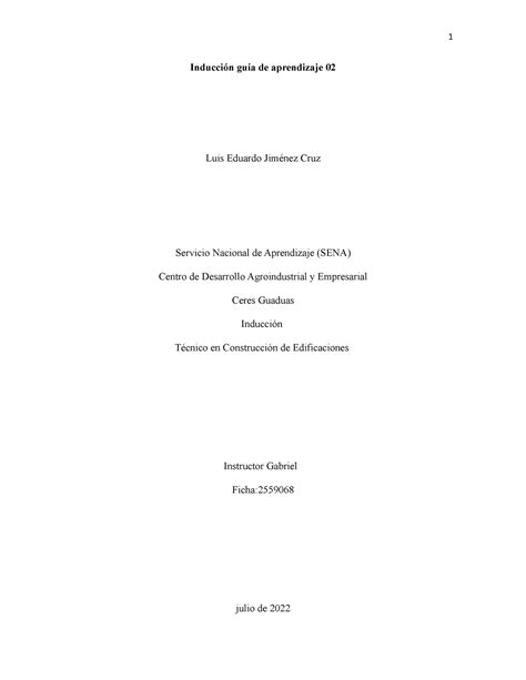 Solucion Guia Trabajo Comodo Inducci N Gu A De Aprendizaje