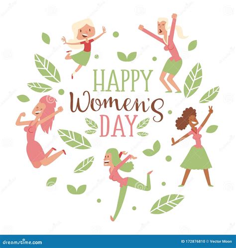 Happy Womens Day Typography Card Isolated Women Cartoon Characters People Vector Illustration