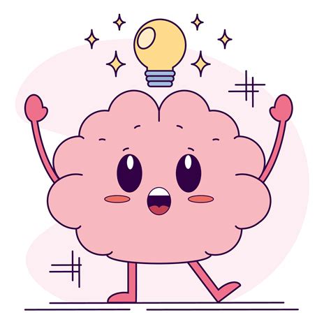 Isolated Cute Happy Brain Cartoon Character With An Idea Vector