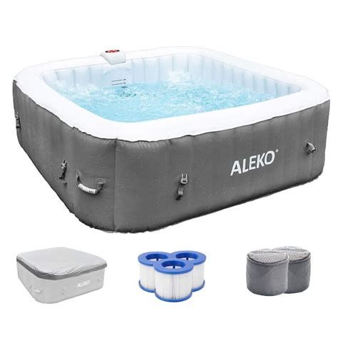 Reviews For Aleko Person Jet Square Inflatable Gray Hot Tub With Cover Gal Pg
