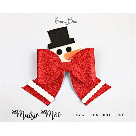 Christmas Bow Svg Snowman Bow Template Frosty Hair Bow Svg Felt Bow