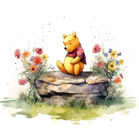 Premium Ai Image Winnie The Pooh Sitting On A Rock Surrounded By