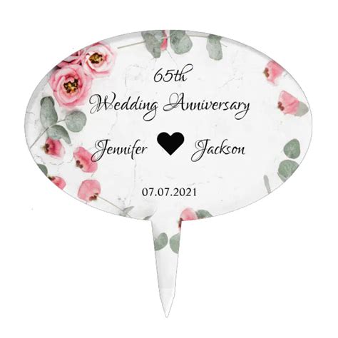 Personalized 65th Wedding Anniversary Floral Cake Topper Zazzle