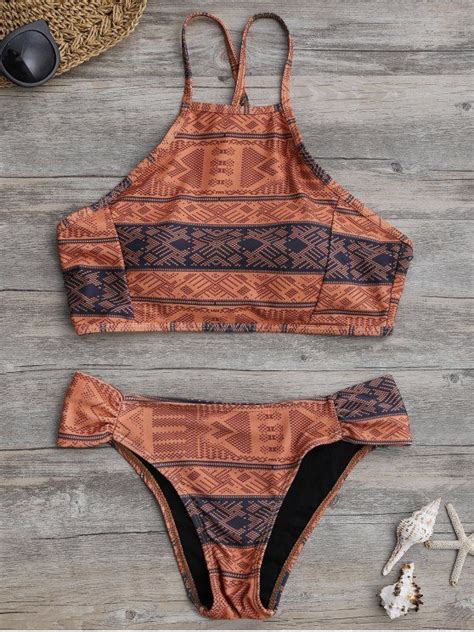 High Neck Aztec Print Bikini Set Laterite S Bikinis High Neck Bikinis High Neck Bikini Set