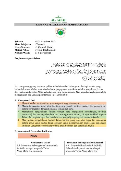 RPP TEMA 4 SUB 3 PB 3 RPP Tema 4 Subtema 3 PB 3 RENCANA PELAKSANAAN