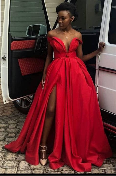 Red Prom Dress, Satin Evening Dresses, African Clothing for Women ...