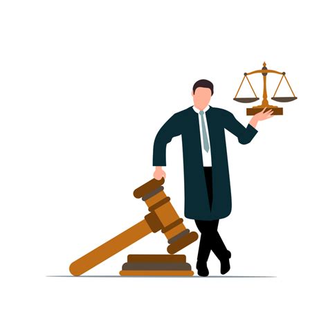 Lawyer With Gavel And Scales Of Justice Flat Design Isolated On