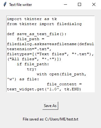 Python Tkinter Text File Writer Create And Save Text Files