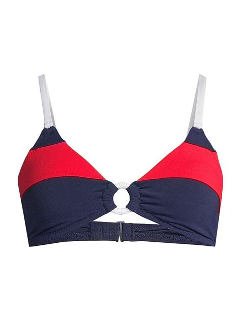 Robin Piccone Babe Striped Triangle Bikini Top Navy Combo Editorialist