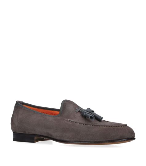 Santoni Grey Suede Tassel Loafers Harrods UK