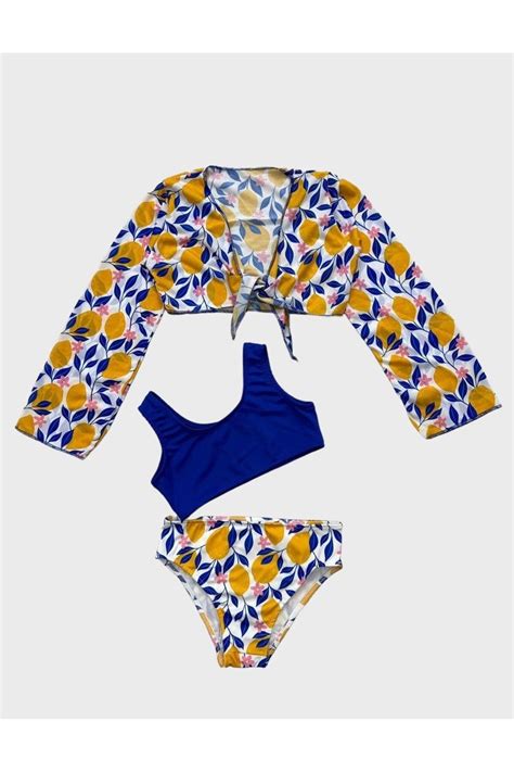 Fil Kids Kız Çocuk Mavi Yaprak Desenli Pareolu Parça Bikini Takımı Fiyatı Yorumları Trendyol