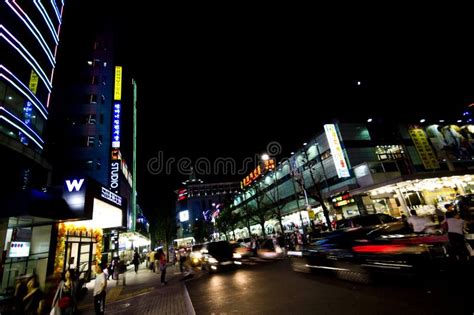 Korean street at night editorial stock image. Image of motion - 14836139