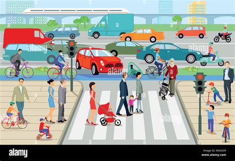 Ciudad Con Paso De Peatones Y El Tráfico Por Carretera Ilustración Imagen Vector De Stock Alamy