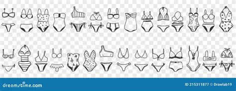 Female Bikini Swimwear Doodle Set Stock Vector Illustration Of Concept Diversity