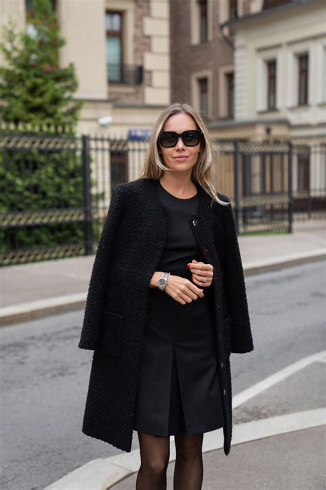 Пальто твидовое на кнопках черное - Morozovanna