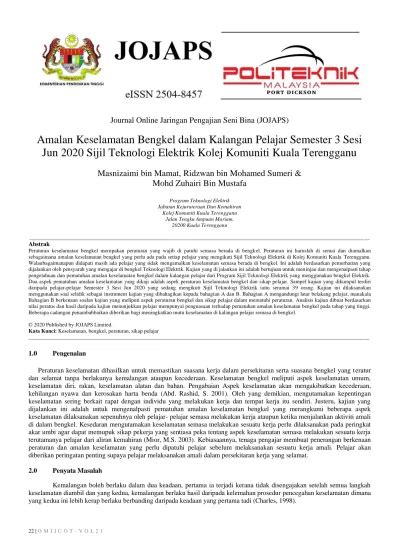 Amalan Keselamatan Bengkel Dalam Kalangan Pelajar Semester Sesi Jun