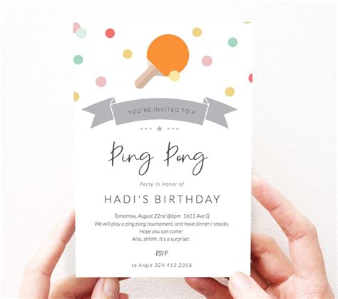 Ping Pong Party Invitation Table Tennis Party Invite Instant Download