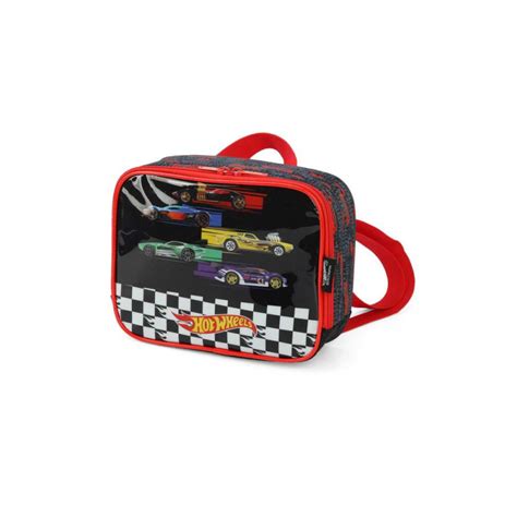 Kit Mochila Escolar Rodas Infantil Hot Wheels Preto Luxcel