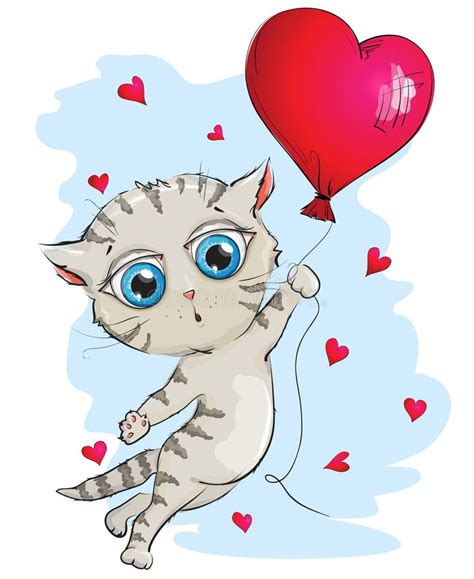 Gray Kitten Is Flying In A Hot Air Balloon Balloon In The Shape Stock Vector Illustration Of