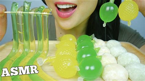 Asmr Green Yellow Mochi Tiktok Fruit Noodle Jelly Eating Sounds No