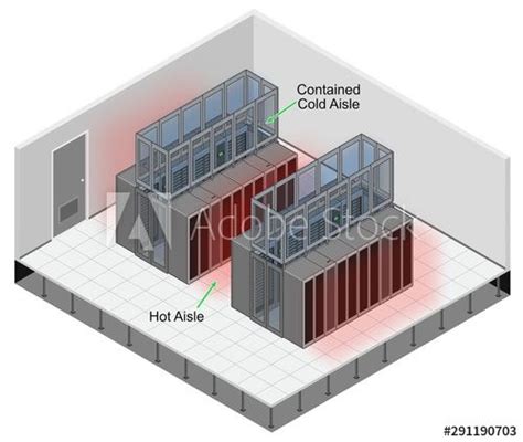 Illustration Of A Data Center Showing Hot And Cold Aisles With The Cold Aisle Contained Cold