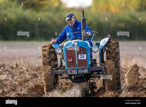 Vintage Tractor In A Ploughing Match At Medstead Hampshire Uk Stock