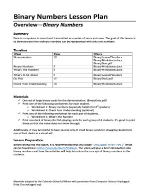 Binary Lesson Plan Fill Online Printable Fillable Blank Pdffiller