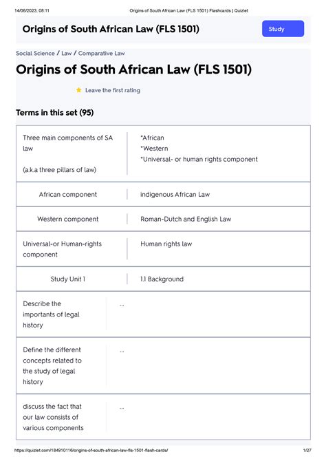 Mcq Origins Of South African Law Fls Flashcards Quizlet