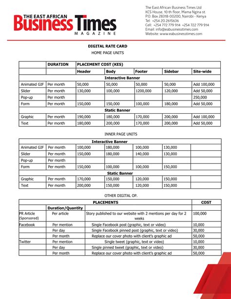 Digital Rate Card | The East African Business Times