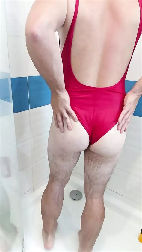 Sissy Trying Sexy Red One Piece Swimsuit German Shemale Pantyhose Porn