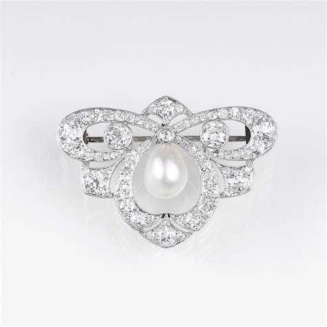 Jugendstil Diamant Brosche Mit Naturperle