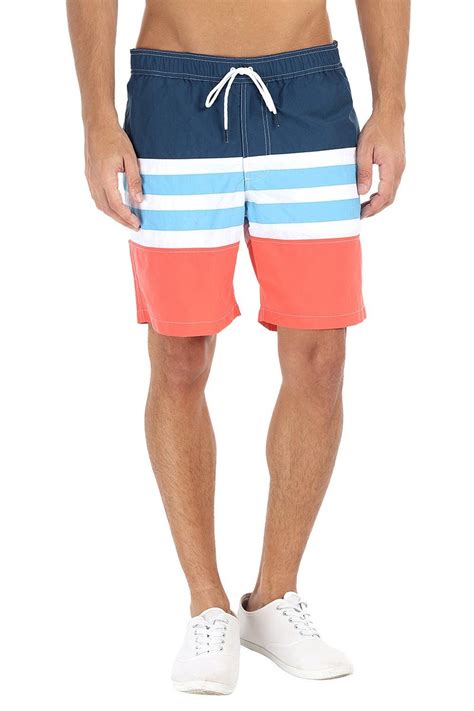 Buy Online Cute Swim Shorts In Royal White And Orange Stripe Colorblock