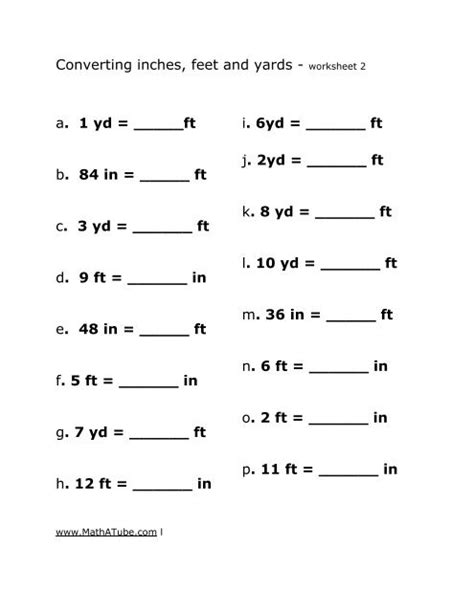 Feet Inches Yards Miles Worksheet
