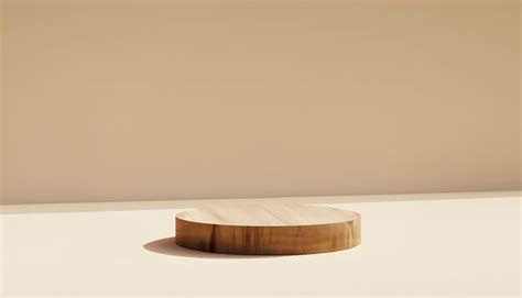 Premium AI Image 3D Background Wood Podium Display In Corridor Natural Nude Beige Banner