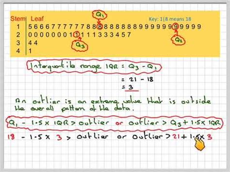 Identifying outliers from a stem and leaf plot - YouTube